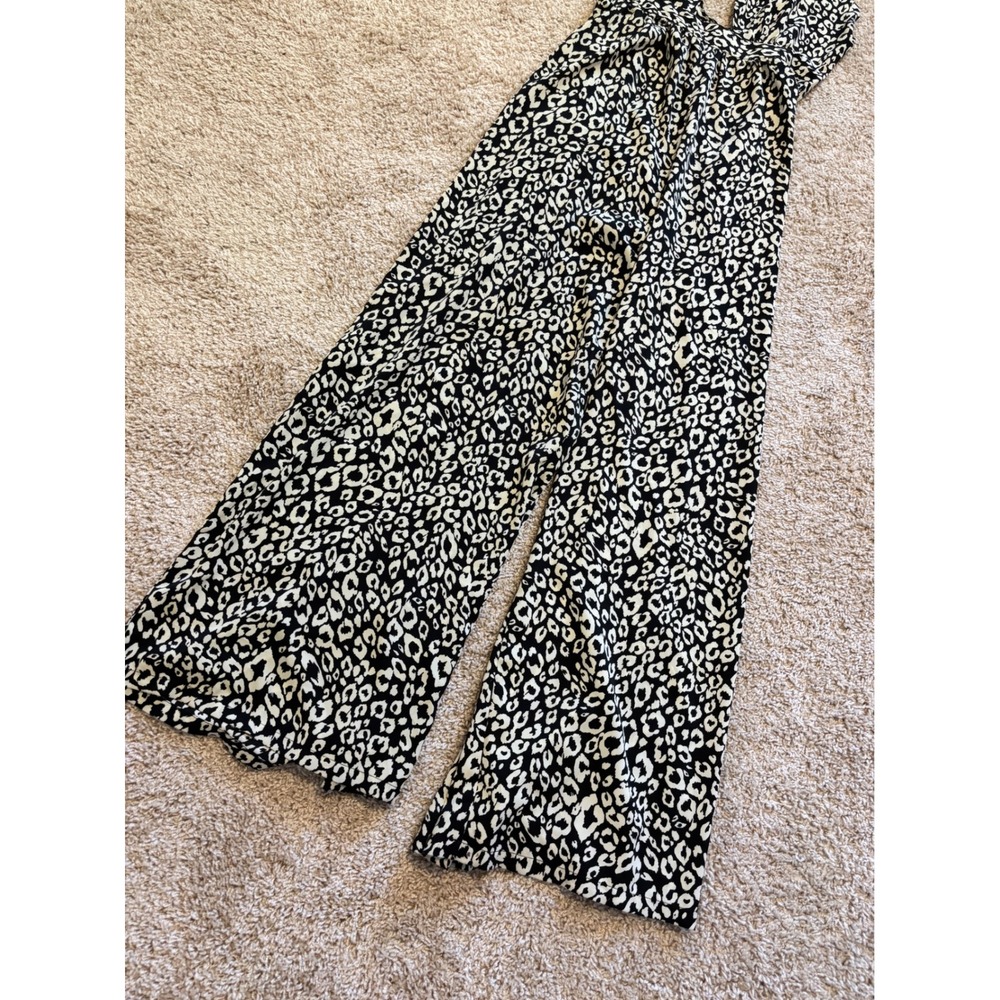 Nasty Gal Womens Leopard Print Halter Wide Leg Jumpsuit Black White Size 6 - Picture 3 of 8